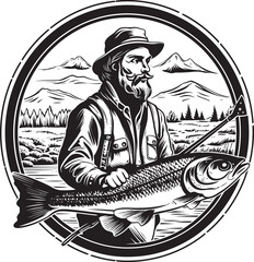 Nautical Pursuits Fishermans Big Fish Vector Graphics Voyage of Discovery Big Fish Vector Logo Design
