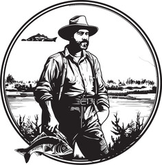 Voyage of Discovery Big Fish Vector Logo Design Anglers Odyssey Big Fish Vector Icon Graphics