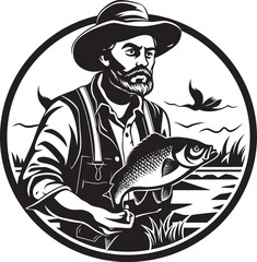 Emblem of Victory Big Fish Vector Icon Legendary Catch Fishermans Vector Graphics