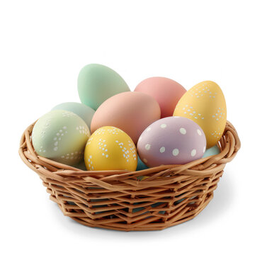 basket of easter eggs in soft pastel colors isolated on transparency background PNG