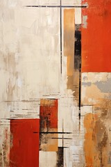 Tan and red painting, in the style of orange and beige, luxurious geometry, puzzle-like pieces
