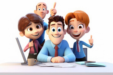 Group portrait illustration of office staff happy on a white background. AI generated