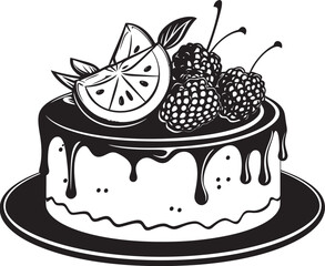 Delightful Delicacy Cake with Berries Vector Graphics Cherry Berry Fantasy Vector Logo of Irresistible Cake