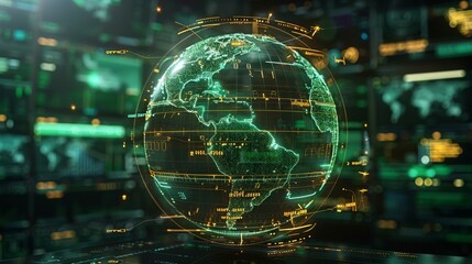 Fototapeta premium Interactive Globe Displaying Global Data Networks