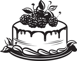 Festive Temptation Berries and Cherries Cake Vector Logo Indulgent Pleasure Cherry Berry Cake Vector Design