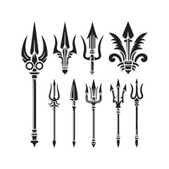Majestic Spear Set of Silhouette - Crafting Shadows that Echo the Tales of Battle with Spear Illustration - Minimallest Spear Vector
