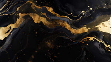 Black and gold marble background with liquid abstract pattern