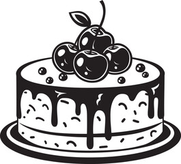 Cherry Berry Festival Vector Design of Festive Cake Delightful Decadence Cake with Cherries and Berries Vector Symbol