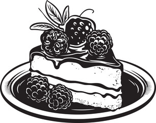 Blissful Berry Bash Cake with Cherries and Berries Vector Emblem Cherry Berry Fiesta Vector Graphics of Vibrant Cake