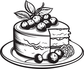 Cherry Berry Temptation Vector Design of Delectable Cake Summertime Sweets Cake with Cherries and Berries Vector Icon