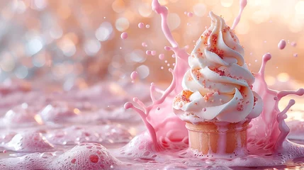 Photo sur Plexiglas Séoul Capture the essence of summer in a delightful ice cream splash against a clean white backdrop, its creamy texture and vibrant colors creating a visual feast for the eyes and the soul