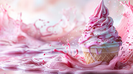 Celebrate the joy of summer with an explosion of flavor in an ice cream splash against a pristine white background, its luscious swirls and refreshing colors promising a moment of sheer indulgence