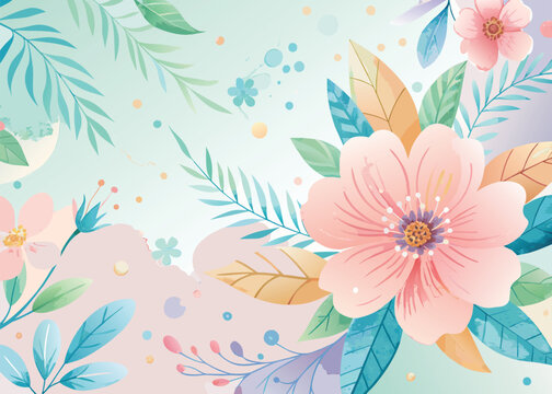 watercolor Floral background with hand drawn flowers and leaves. Vector illustration.