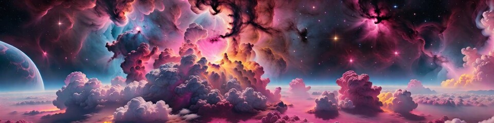Abstract surrealistic banner pink space clouds, background for design	 - obrazy, fototapety, plakaty