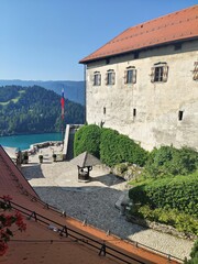 Bled castle in Slovenia,  is a medieval castle, built on rocky precipice over the lake Bled a...