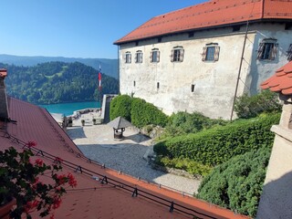 Bled castle in Slovenia,  is a medieval castle, built on rocky precipice over the lake Bled a...