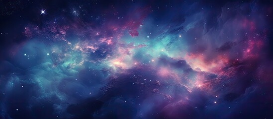 Naklejka premium A stunning cosmic scene of a deep blue and violet galaxy filled with twinkling stars and colorful nebulas
