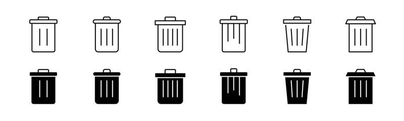 Set of trash bin icon. Line and glyph recycle bin. Garbage can set. Trash basket