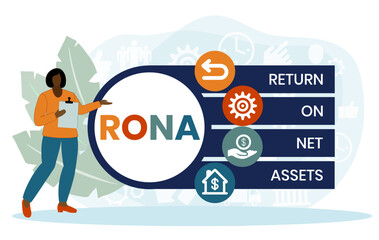 RONA Return On Net Assets acronym. business concept background. vector illustration concept with keywords and icons. lettering illustration with icons for web banner. - obrazy, fototapety, plakaty