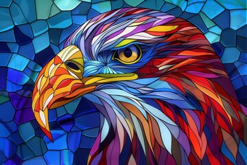 Majestic Eagle Portrait in Vibrant Stained Glass Style