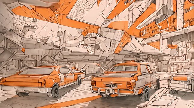 marker drawing of a vintage cars