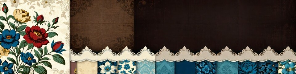 Obraz premium Abstract vintage vintage floral frame on dark background. Retro style invitations or greetings for wedding, Valentine's Day or Birthday, Mother's Day or Women's Day. 