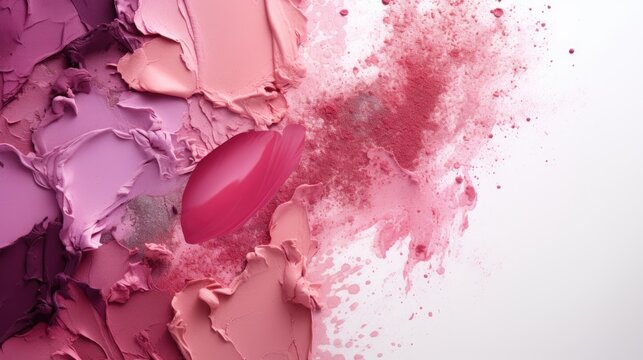 Abstract background.Bright lipstick on a light background. The concept of beauty, makeup, femininity, advertising. The texture of the lipstick strokes.