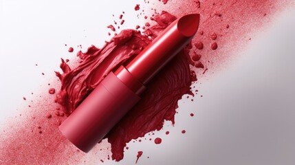 Abstract background.Bright lipstick on a light background. The concept of beauty, makeup, femininity, advertising. The texture of the lipstick strokes.