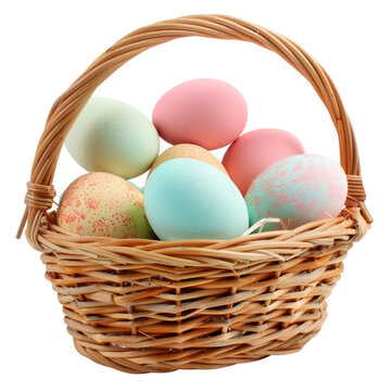 basket of easter eggs in soft pastel colors isolated on transparency background PNG