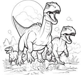 Fossil Frontier Line Art Coloring Pages Vector Logo with Dinosaurs Mesozoic Mania Vector Design for Dinosaur Line Art Coloring Pages