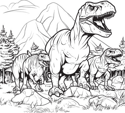 Brontosaurus Bonanza Line Art Coloring Pages Vector Logo with Dinosaurs T Rex Tints Vector Design for Dinosaur Line Art Coloring Pages