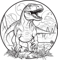 Jurassic Joyride Line Art Coloring Pages Vector Logo with Dinosaurs Brontosaurus Brushstrokes Vector Design for Dinosaur Line Art Coloring Pages