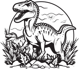 Obraz premium T Rex Tints Dinosaur Line Art Coloring Pages Vector Icon Stegosaurus Scenes Vector Graphics for Dinosaur Line Art Coloring Pages