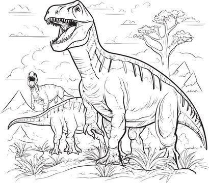 Mesozoic Memories Dinosaur Line Art Coloring Pages Vector Icon Cretaceous Canvases Vector Graphics for Dinosaur Line Art Coloring Pages