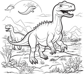 Triceratops Time Vector Logo Showcasing Dinosaur Coloring Pages Lineart Rexs Roar Vector Design with Engaging Dinosaur Coloring Pages Lineart © BABBAN