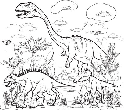 PrehistoricPalette Dinosaur Lineart Coloring Pages Vector Icon RexRender Vector Graphics for Dynamic Dinosaur Lineart Coloring Pages