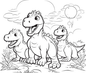 Mesozoic Masterpieces Dinosaur Line Art Coloring Pages Vector Icon Tyrannosaurus Triumph Vector Graphics for Dinosaur Line Art Coloring Pages