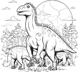 Fototapeta na wymiar Pterodactyl Parade Dinosaur Line Art Coloring Pages Vector Icon T Rex Tales Vector Graphics for Dinosaur Line Art Coloring Pages
