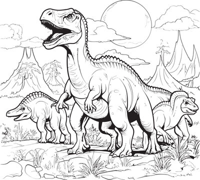 Cretaceous Canvas Vector Graphics for Dinosaur Line Art Coloring Pages Dino Delight Line Art Coloring Pages Vector Logo with Dinosaurs