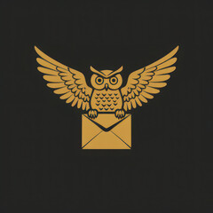 The golden owl logo on a black background holds gbcmvj in its paws. AI generated