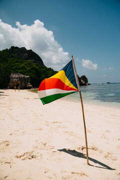 Seychelles flag on the beach