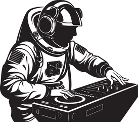 Nebula Nights Vector Logo with Astronaut DJ Design for Celestial Jams Astral Anthem DJ Astronaut Vector Iconography for Cosmic Melodies