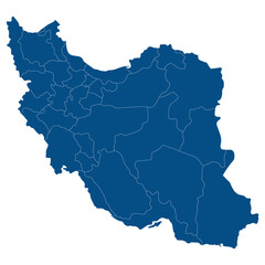Iran map. Map of Iran in administrative provinces in blue color