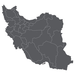 Iran map. Map of Iran in administrative provinces in grey color