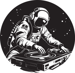 Celestial Club Vector Logo with Astronaut DJ Icon Starlight Spin Vector Design with Space DJ Astronaut