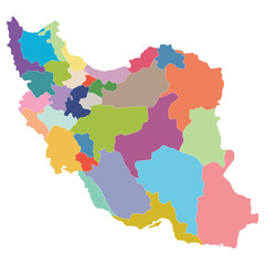 Iran map. Map of Iran in administrative provinces in multicolor