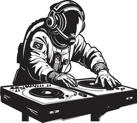 Planetary Party DJ Astronaut Vector Graphics Orbit Overture Vector Logo with Astronaut DJ