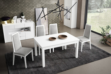 Modern living room interior design with minimalist trend furniture, vintage style, augmented reality, mockup,