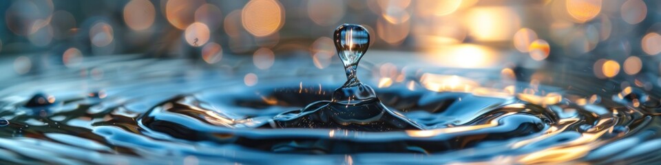 A close-up of a water droplet creating ripples on a water surface, illustrating the concept of impact and causality, suitable for scientific presentations or artistic expressions. - obrazy, fototapety, plakaty