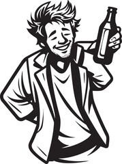 Booze Bond Vector Logo Symbolizing the Strong Bond Between a Drunken Man and His Booze Bottle Intoxicated Embrace Vector Design with a Drunken Man Wrapped in an Intimate Embrace with His Alcohol Bott